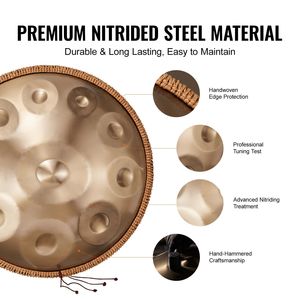 Handpan in Re minore da 22 pollici con 10 note 432Hz, strumento a percussione, supporto, bacchette e borsa per il trasporto inclusi - Product Image 4