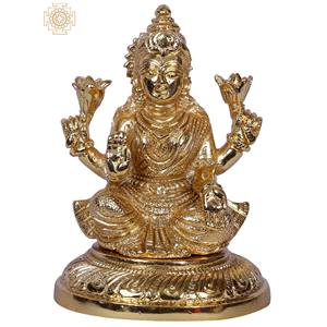 Estatua de latón hecha a mano de 5 pulgadas diosa Lakshmi sentada en Pedestal arte de escultura India - Product Image 1