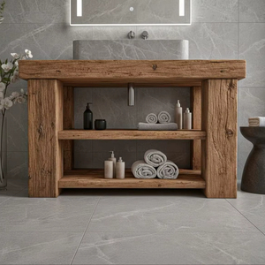 Mueble de Baño de Madera Maciza con Lavabo Individual y Estantes Abiertos, Mueble Elegante para la Decoración Interior del Baño - Product Image 1