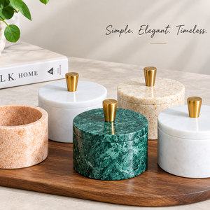 Boîte de rangement multifonctionnelle écologique en marbre de luxe artisanal pour mariage avec couvercle en métal - Product Image 5