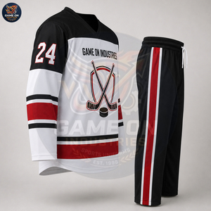 New Trendy Blue White Personalized Design Custom Colors Player Numbers Logo Printing Custom Sublimated Ice Hockey Uniform Sets - Product Image 5