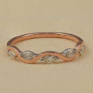Minimalist Moissanite Marquise Cut Wave Stacking Band <b>Ring</b> For Women's <b>925</b> <b>Silver</b> With Rhodium Plated Birthdays Gift For Partner - Product Image 1