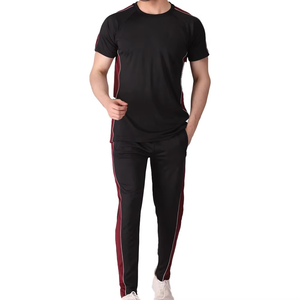 Conjunto Deportivo de Verano para Hombre, Camiseta y Pantalones de Algodón Ligero, Ropa Deportiva Transpirable, Negro con Raya Roja, Tallas S-XXL, para Gimnasio y Uso Casual - Product Image 2