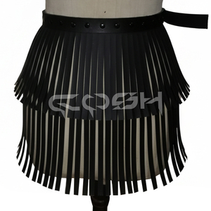 Jupe ceinture à franges double couche en similicuir noir style punk - Product Image 2