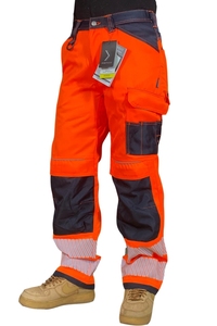 Reflective Fluorescent Polyester <b>Work</b> <b>Pants</b> Multi-Pocket Overalls <b>Cargo</b> <b>Pants</b> Wear-Resistant Dirt-Resistant Safety Workwear - Product Image 5