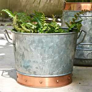 <b>Vintage</b> Rustic Galvanized Metal Planter <b>Pot</b> with Handles and Copper Base for Garden - Product Image 1
