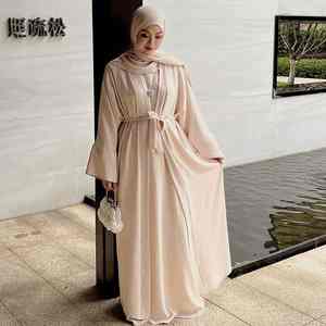 Abaya décontractée moderne bleu ciel pour femme, élégante et modeste, style Dubaï, légère, respirante, à manches longues, col bateau, longueur ras du sol - Product Image 4