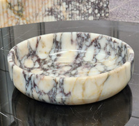 Bol à fruits et assiette de table en pierre d'agate Calacatta Viola antique gravée et polie, faits à la main, au design moderne et élégant