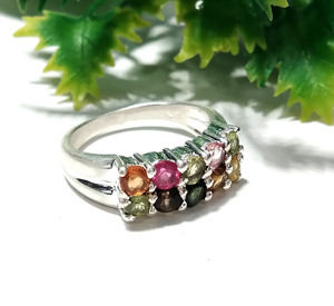 Natural Multi Color Gemstone Ring, 925 Sterling Silver Ring Colorful Stackable Rings Multi Tourmaline Gemstone Jewelry for Women - Product Image 2