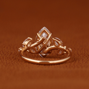 Bague pour femme en or massif 14 carats avec diamant de laboratoire taille marquise, sertissage en grappe latérale taille poire, personnalisable, tendance, certifiée IGI - Product Image 5