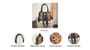 2025 design bohème cuir repoussé à la main Mini sac fourre-tout haute qualité peau de vache frange réglable bandoulière bandoulière épaule sac à main - Product Image 3