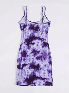 Robe Cami Tie Dye pour femmes, vêtement décontracté tricoté bohème avec appliques de papillons violets, sans bretelles - Product Image 2