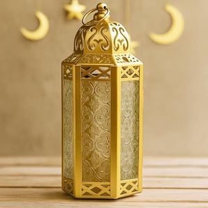 Manufacturer Custom Made Golden Perforated Metal <b>Lantern</b> Lamp Moroccan Lattice Cutwork <b>Tea</b> <b>Light</b> Holder Home Decor Lighting - Product Image 2
