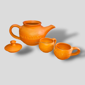 Handmade Eco-Friendly Terracotta Clay Kettle and <b>Cup</b> <b>Set</b> 1 Kettle and 2 <b>Cups</b> in Round Brick Design for Coffee & <b>Tea</b> - Product Image 1