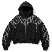 Sweat-shirt à capuche personnalisé avec impression en relief, patchwork étoilé, en molleton épais bicolore, coupe oversize, style Y2K, streetwear, pull-over pour homme