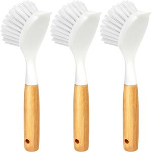 Set di 3 Spazzole per Pulizia Cucina con Manico in Bambù e Setole Morbide per Piatti, Ciotole e Pentole - Product Image 1