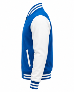 4Force <b>Men</b> Blue Varsity <b>Jacket</b> With <b>White</b> Sleeves Embroidered Logo Front Button Closure Preppy Style Autumn Wear Varsity <b>Jackets</b> - Product Image 2
