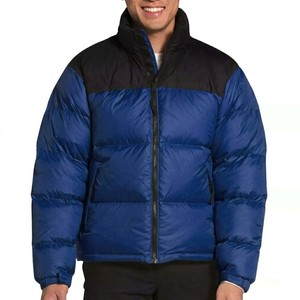 Blouson matelassé à col montant pour homme, bleu, avec empiècements colorés, rembourré de duvet, coupe-vent, décontracté, pour l'hiver, coupe classique, fermeture éclair - Product Image 1