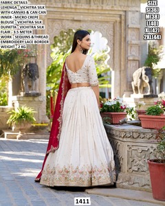 Lehenga Choli de Seda Vichitra Tradicional Bandhani Noor-e-Zyana, Largo hasta el Suelo, para Mujer, para Bodas y Fiestas - Product Image 1
