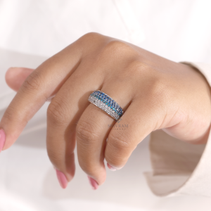 Blue White Lab Diamond Pave 110 Stones 14KT White Gold IGI Certified Luxury Wedding <b>Ring</b> Eternity Style Anniversary Promise - Product Image 1