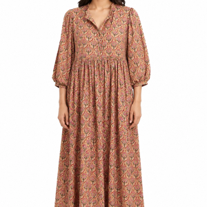 Hermoso vestido floral de algodón con estampado a mano, vestido para uso casual, vestido con estampado a mano. - Product Image 1