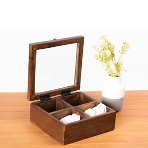 LUCI Chic Square Tea <b>Box</b> Stylish With Glass and Functional for Organizing Your Favorite Teas for Tea Fans Wooden Jewelry <b>Box</b> - Product Image 1
