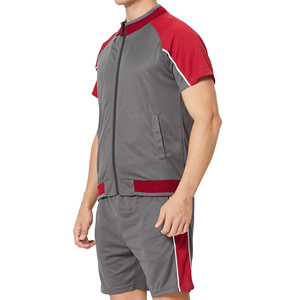 Ensemble de survêtement d'été pour homme à manches courtes, haut zippé et short, séchage rapide, polyester, pour la gym et la course à pied - Product Image 2