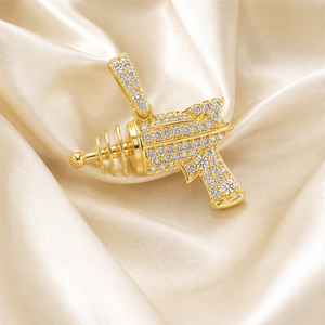 Pendentif unisexe en or 10K, style vintage, tendance hip-hop, personnalisé, massif, minimaliste, avec diamant de laboratoire taille brillant en forme de pistolet à rayons et d'épée - Product Image 5