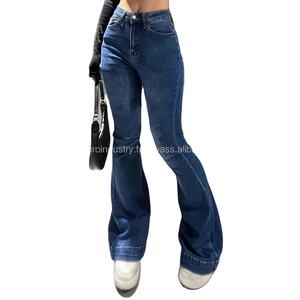 Lady High Waist Stretchy <b>Flared</b> Jeans Women Ins Fashion Solid Bootcut Denim Pants Girls Chic Slim Fit Bell Bottoms Trousers - Product Image 2