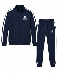 Conjunto Deportivo para Hombre, Azul Marino, con Cierre de Cremallera de un Cuarto, Franjas Laterales Blancas, Ropa Deportiva para Correr, Otoño, Algodón y Poliéster - Product Image 1