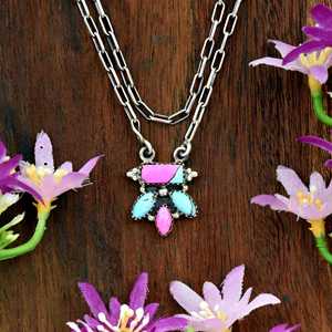 Collar de Algodón de Azúcar Rosa Turquesa con Colgante Bohemio de Plata Esterlina, Joyería Fina Artesanal Hecha a Mano, Regalo del Suroeste para Ella - Product Image 4