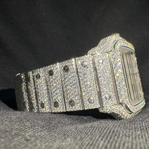 Reloj de Lujo con Moissanita y Cuarzo, Corte Brillante VVS1, Cuadrado, Estilo Antiguo, Hip Hop, Moda, Negocios, Correa de Acero Inoxidable, Cristal - Product Image 1