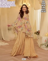 Ensemble Palazzo Navy Noor - Viscose élégante à motif floral sans col avec caractéristiques respirantes et à séchage rapide, coupe ample et broderie, un ensemble complet