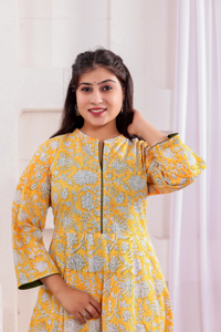 Robe longue en coton 100% écologique à imprimé floral jaune, col mandarin, manches longues, coupe classique, formelle, été, pour femmes - Product Image 2