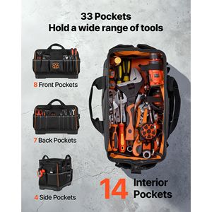 Borsa Porta Attrezzi Grande da 16,1 Pollici con 33 Tasche, Base Resistente all'Acqua, Cerniera e Manici Regolabili - Product Image 2