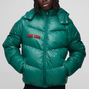 High Street Green Puffer Down Jacket with <b>Detachable</b> Hood Plain Dyed Mens Winter Jacket Lightweight Warm Outerwear - Product Image 4