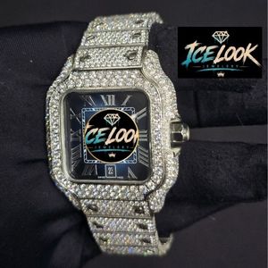 Reloj mecánico Ice Look con esfera cuadrada, pulsera con incrustaciones de cristal, reloj de pulsera con indicador de fecha, joyería de moda - Product Image 2