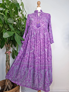 Vestido Midi Paisley Floral Estampado de bloque indio Algodón transpirable Elegante Cómodo Verano Ropa de día Casual con cintura natural - Product Image 2