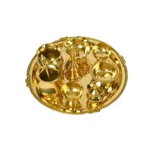 Festive Brass Pooja Thali Traditional Design Elegant Style <b>Mandir</b> Decor Plate - Product Image 5