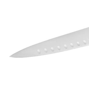 Couteaux de cuisine à manche noir et bord creux, avec lame argentée à fossettes, trois rivets métalliques et pointe affûtée pour trancher les aliments et cuisiner - Product Image 5