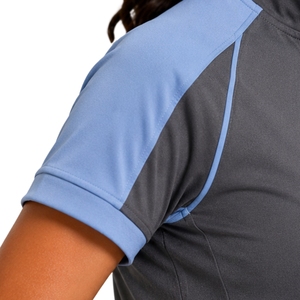 Conjunto deportivo de camiseta y pantalones cortos para mujer, gris y azul claro, con media cremallera, de secado rápido, manga corta, para fitness, gimnasio, correr, personalizado. - Product Image 3