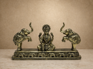Handmade Brass Gaj Lakshmi <b>Statue</b> with Figures | Diwali Handicraft Goddess Lakshmi Idol for Home Table & Temple Decor - Product Image 4