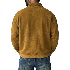 Sudadera de hombre con cremallera de un cuarto, lavado vintage, color mostaza, corte relajado, cuello simulado, manga larga, informal, mezcla de algodón, para otoño e invierno - Product Image 2