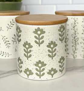 Ceramic Heart Pattern Food <b>Storage</b> <b>Jar</b> With Wooden Lid Airtight <b>Kitchen</b> Container Vintage Design - Product Image 4