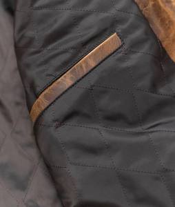 PIHA SPORTS Men's Genuine Leather Varsity Jacket Stand Collar Regular Fit Winter Biker Style <b>Covered</b> <b>Button</b> Closure Brown Washed - Product Image 6