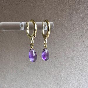 Amethyst Teardrop Stud Earrings 925 Sterling Silver 14K Gold Plated Dainty Dangle Jewelry <b>Gift</b> <b>For</b> <b>Her</b> - Product Image 2
