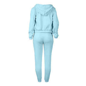 Conjunto de Sudadera con Capucha y Pantalones Deportivos para Mujer, Color Azul Claro, Tejido Casual, Manga Larga, Color Sólido, Transpirable, Ropa de Primavera - Product Image 2