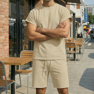 Conjunto deportivo informal de dos piezas para hombre, ecológico, que absorbe la humedad, con camiseta de manga corta y pantalones cortos para entrenamiento. - Product Image 4