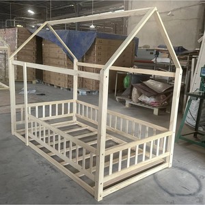 Lit cabane pour enfants avec toit, lit simple en pin naturel pour chambre de filles et de garçons, fabrication KD en kit, OEM ODM, fabricant vietnamien - Product Image 2