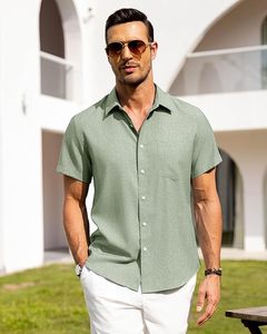 Cortex Linen Mens Linen Shirts Short Sleeve <b>Button</b> Down Shirts Wrinkle Free Casual Vacation Beach Summer Tops Breathable Shirt - Product Image 1